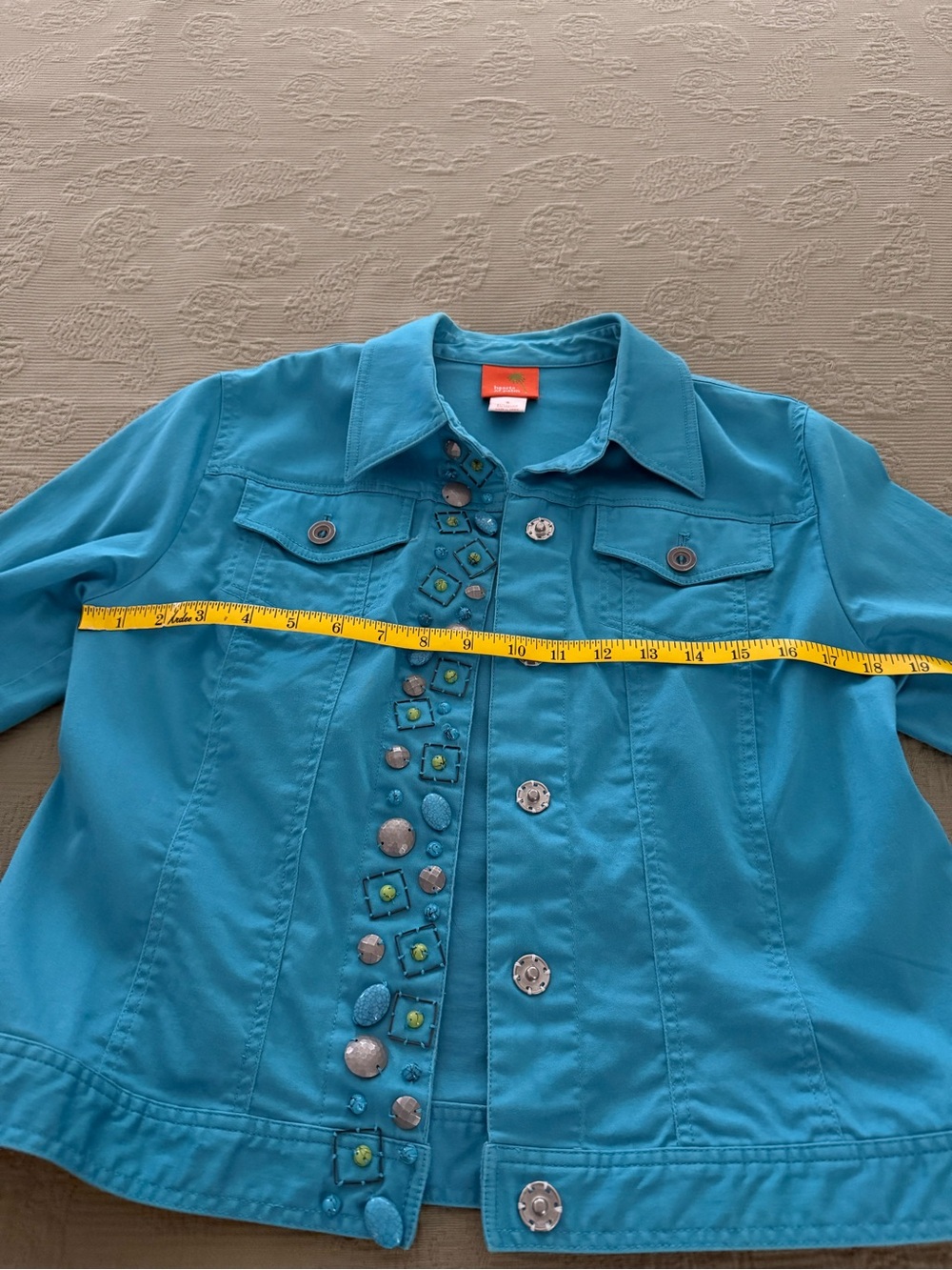 hearts of palm Turquoise Button-Embellished Jean Jacket - Picture 2 of 7